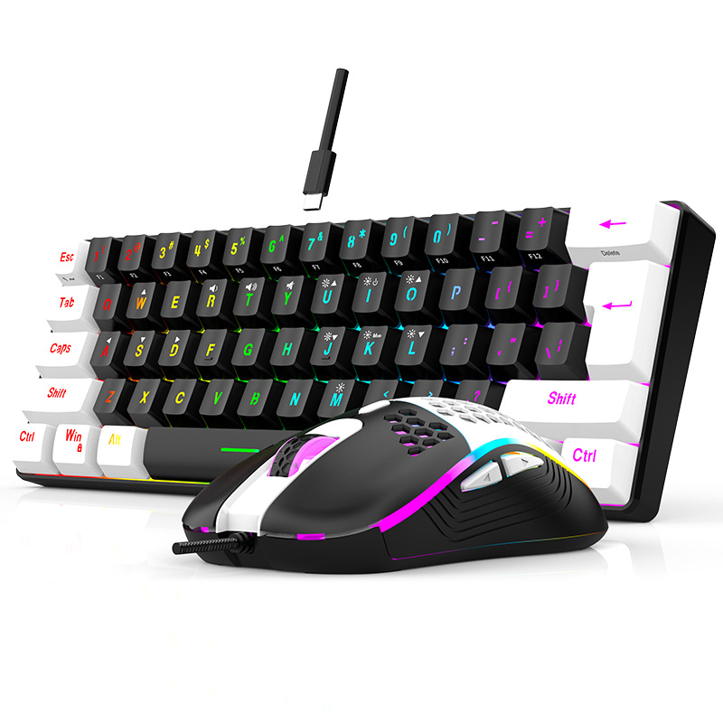 Tastatur- und Maus-Sets 60 % RGB-Gaming mit Tastaturen, Maus-Kombination, PC-Kit, Gamer, Hintergrundbeleuchtung, Mini, 61 Tasten, Computer, kabelgebundenes Set, Tastatur
