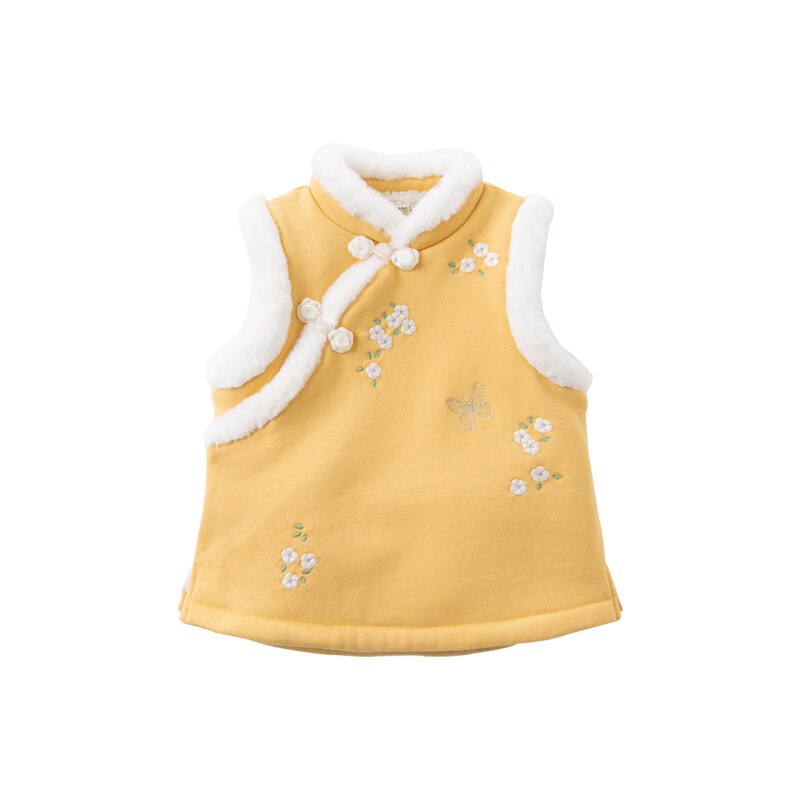 DBJ15558 Dave Bella Winter Kids Meisjes Chinese Stijl Bloemen Borduren Gewatteerde Jas Kinderen Mode Mouwloze Vest: 18M (73cm)