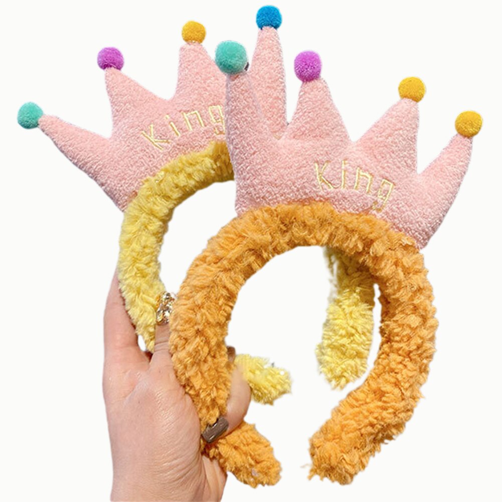 Diadema para de cumpleaños, diadema de felpa para lavado de cara y cabeza, de corona adorable, banda para el pelo adecuada para maquillaje