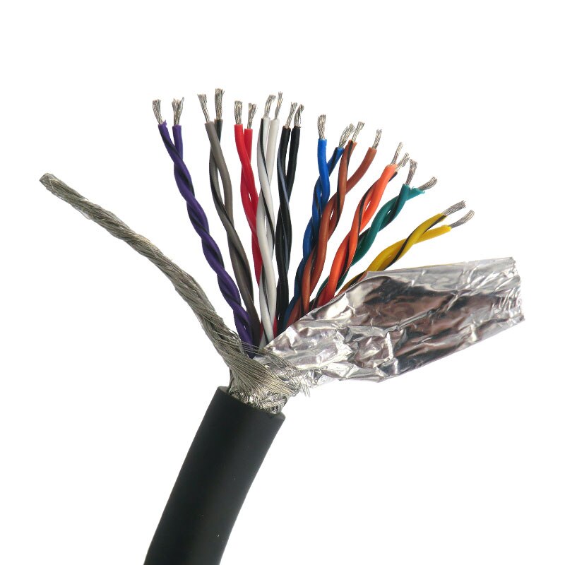 Flexibel partvinnad kabel skärmad tråd 4,6,8,10,12,14,16,20,26 kärna kodarkabel 485 signaldatastyrtråd förtennad koppar: 20 kärnor / 0.14 mm 2(26 awg)