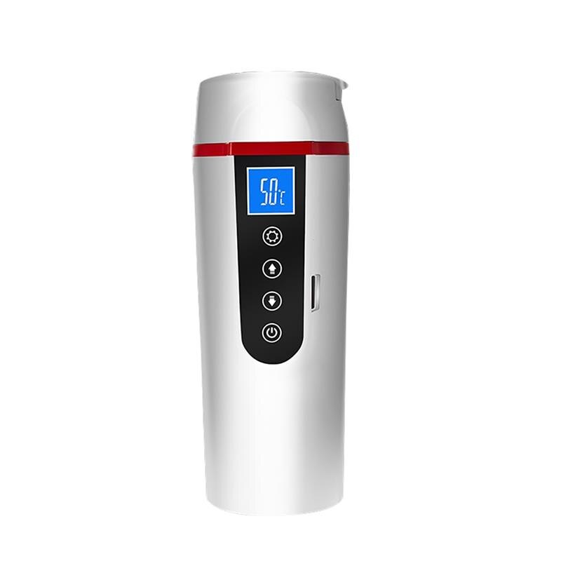 Enver 12v 420ml bil elektrisk varmekop opvarmning vandkedel intelligent temperaturkontrol lcd display temperaturkedel: Hvid