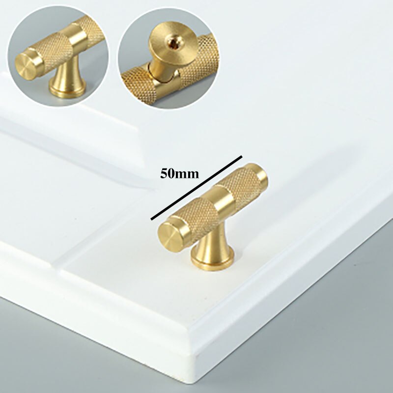 Guldkurvede enkle køkkenskabsknapper og håndtag skuffe trækker soveværelsesknapper messing t barskab hardware: 50mm længde / 5 stk