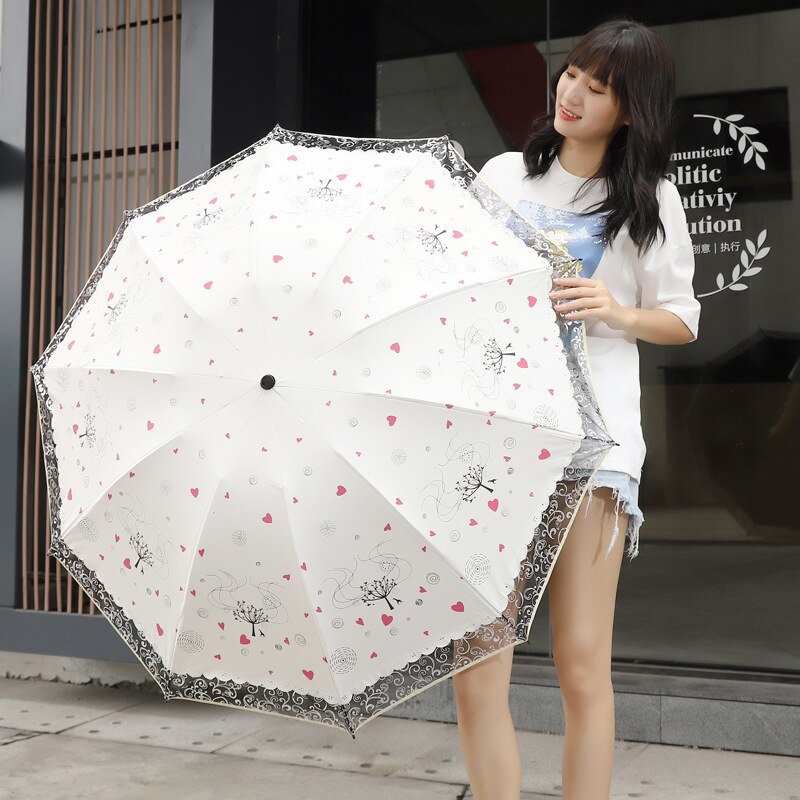 Fashionable Lady Parasol with Lace Trim Folding UV Protection Sun Umbrella: Default Title
