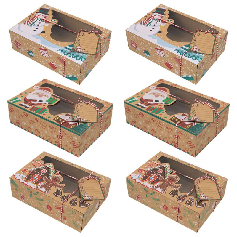 Christmas Packing Boxes Gingerbread Boxes Kraft Paper Candy Storage Boxes PVC Window Biscuit Boxes for Party Mall Store Xmas