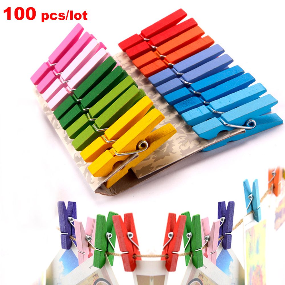 100 Stuks Candy Kleur Mini Houten Clips Multipurpose Kleding Papier Pinnen Klem Sokken Drogen Gereedschap Huishoudelijke Decor Craft Supply