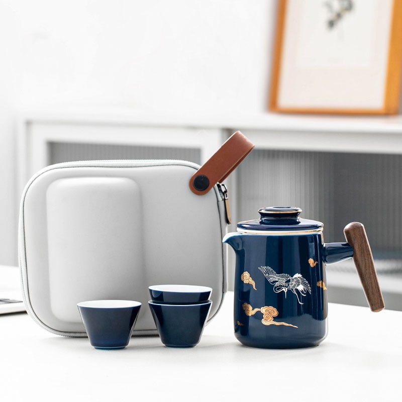 Ceramic express cup one pot three cups anti scald portable bag travel Kung Fu tea set set outdoor teapot