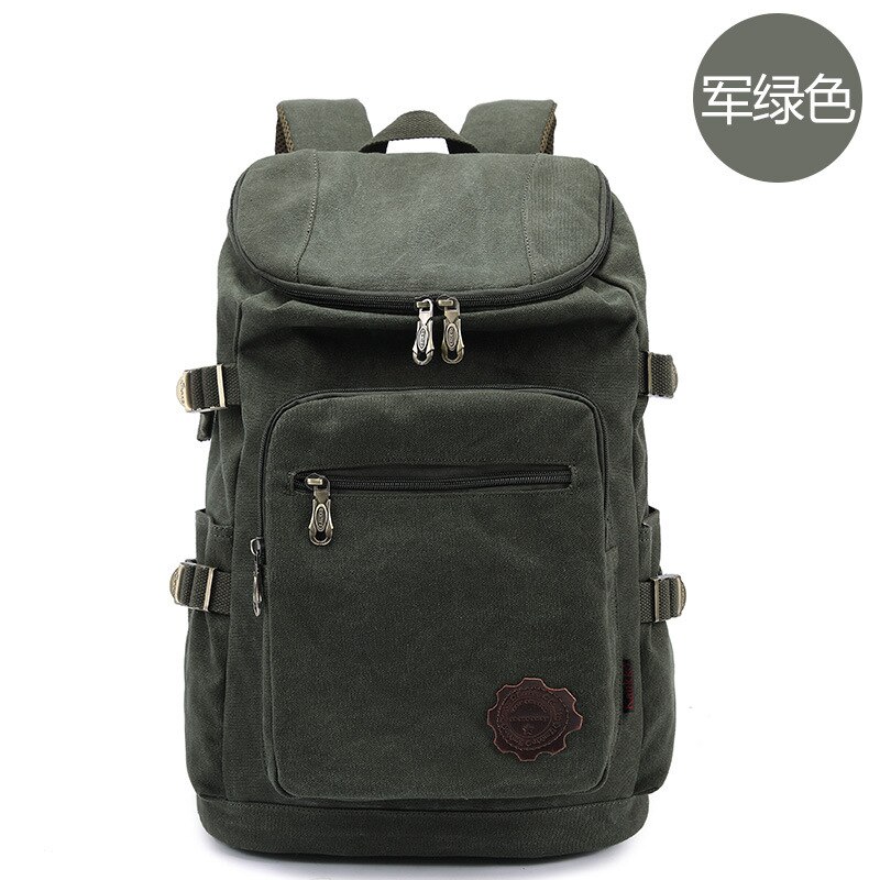 KAUKKO Mannen Rugzak Rits Effen mannen Reistassen Canvas Leisure Canvas schooltassen Grote Capaciteit Packsack: Army Green