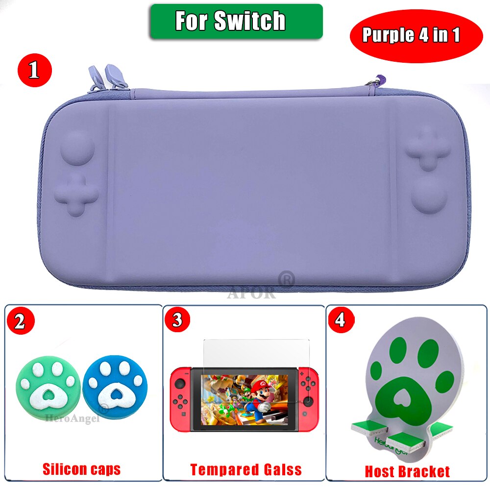 4 in 1 Gioco sacchetto di Immagazzinaggio del Sacchetto Duro di Accessori Da Viaggio Trasporta il Sacchetto di Caso per Nintendo Switch per NS Nintend Interruttore Dello Schermo caso della protezione: Purple