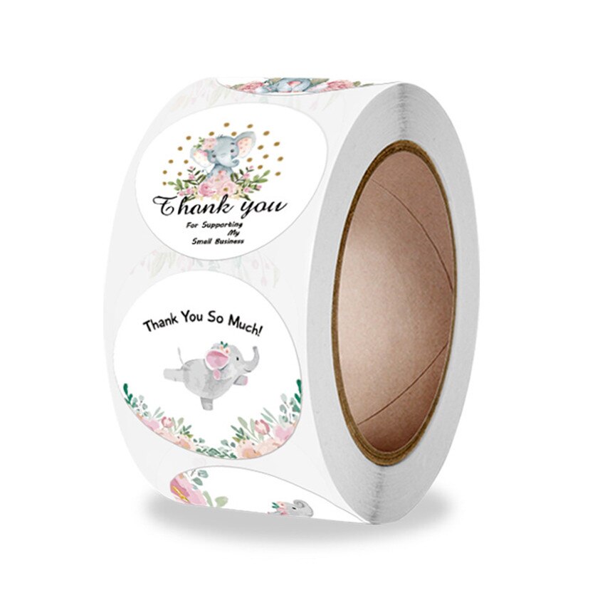 100-500pc Flower Elephant Cute Animals Thank You Sticker for Business Kids Reward 8 Styles Sealing Label Scrapbooking Decor