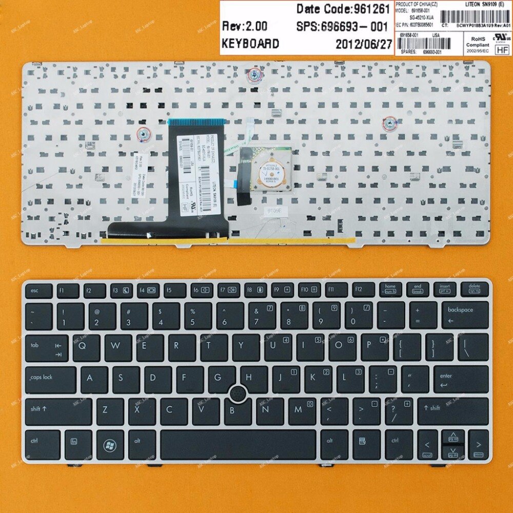 US QWERTY Toetsenbord Voor HP EliteBook 2560 2560 p 2570 p Laptop met Pointer Zilver Frame Zwart