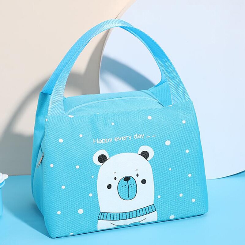 Modieuze draagbare lunchtas schattige verdikte student draagbare isolatie lunchtas thuis keuken voedsel isolatie tas: Blauw