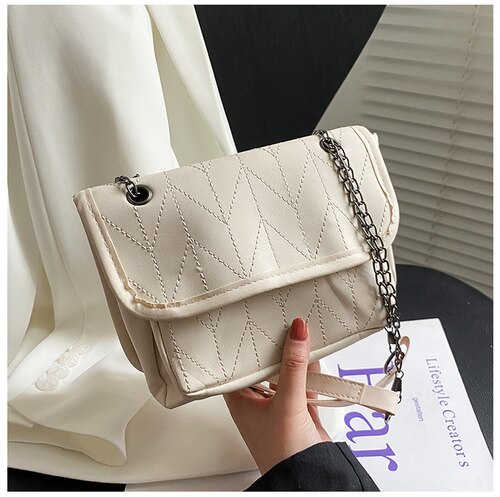 Simple Diamond Lattice Women Crossbody Bag PU Leather Ladies Shoulder Underarm Bags Female Small Daily Tote: Creamy-white