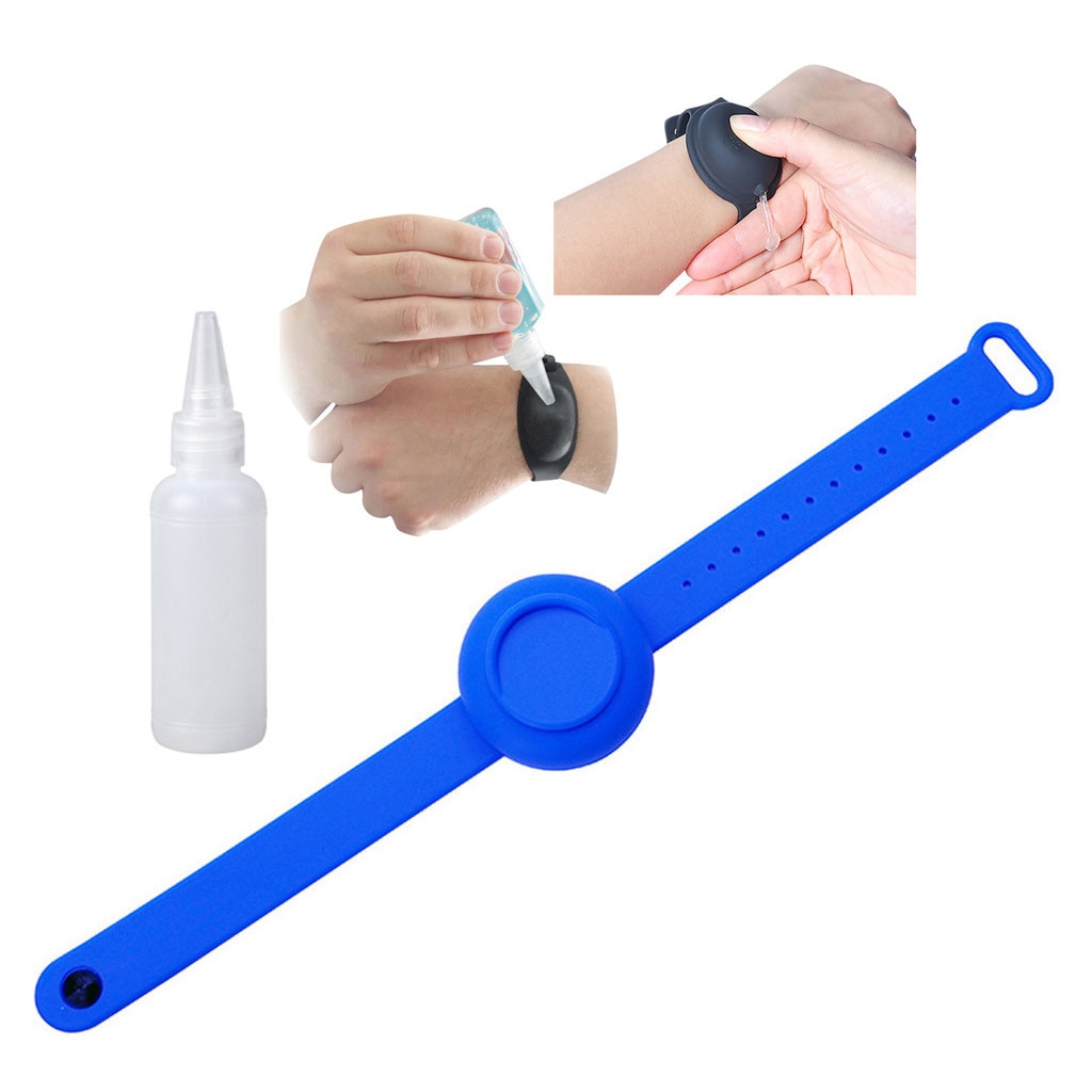 Adulte enfants liquide Bracelet distributeur de main Gel de lavage des mains entier désinfectant Silicone alcool distribution Bracelet dragonne #40: Blue