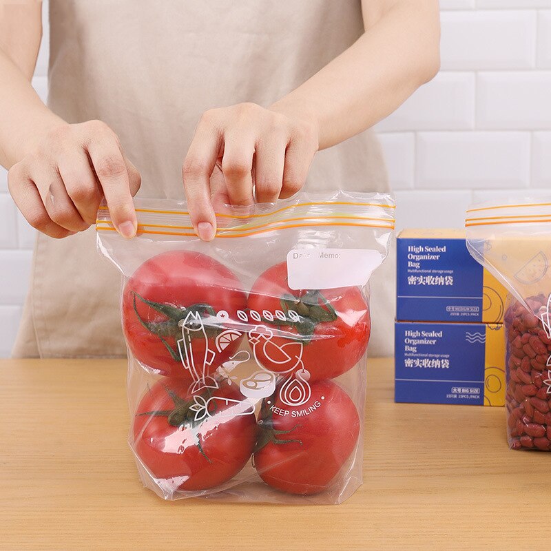 Food Grade PE Food Storage Containers Clear Leakproof Containers Reusable Stand Up Pouch Zip Shut Bag Food Sealed Bag15/25/30 PC