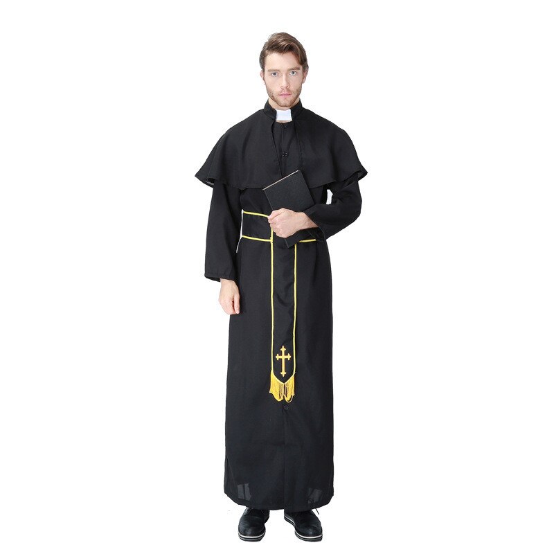 Halloween hombre Pastor sacerdote bata tipo monje traje de padrino Iglesia Misionera clérigo traje