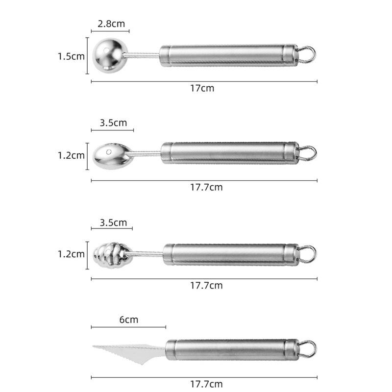 4Pcs Fruit Ball Spoons Stainless Steel Melon Ball Spoons Fruit Baller Scoops Kitchen Tool Fruit Carving Knife Ball Scoop