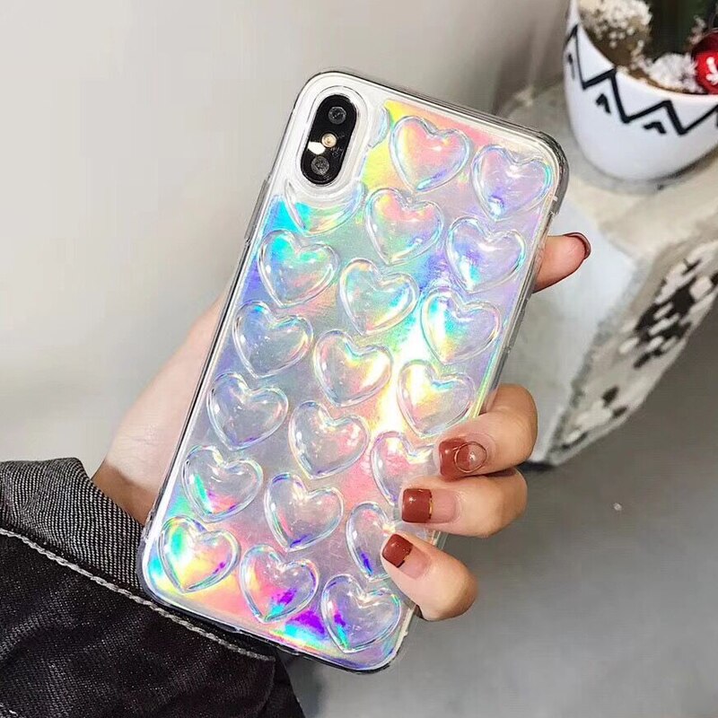 LOVECOM Gradient Iridescent 3D Love Sequin Phone Case For iPhone XR X XS Max 7 8 6 6S Plus 5 5S SE Phone Protector Soft Cover: For iPhone XS Max / a