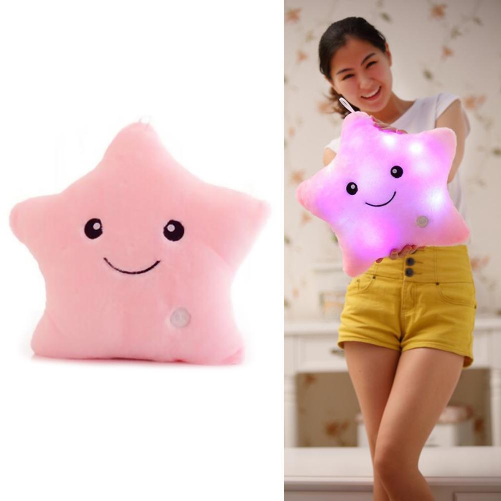 Colorful Star Glow LED Luminous Light Pillow Cushion Soft Relax Pink