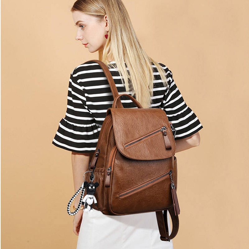 Vintage Kwasten Rugzak Vrouwen Retro Pu Leer Rugzak Grote Capaciteit Schooltas Voor Tiener Meisje Travel Bolsas