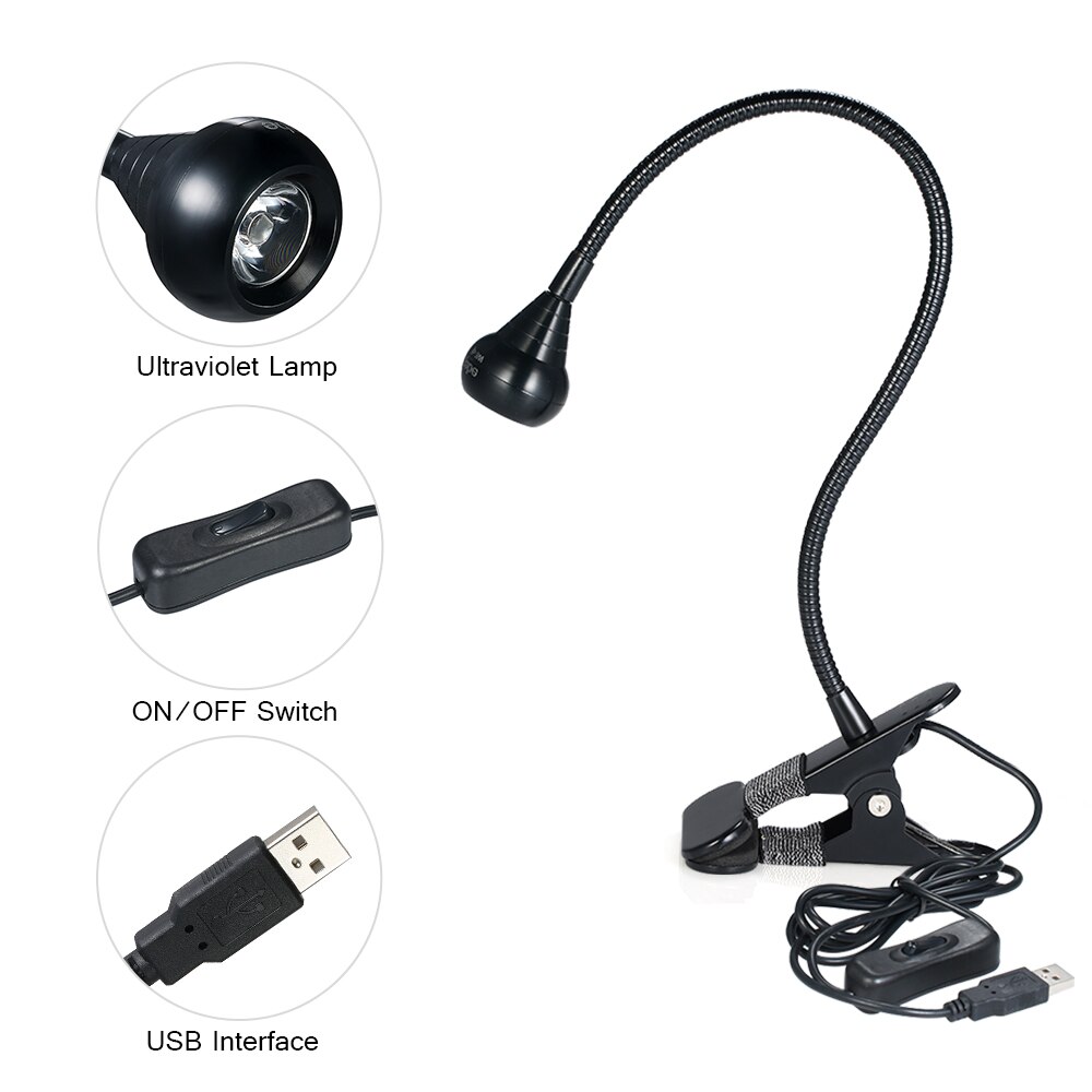 Multifunktionel ledet lys usb ultraviolet hærdningslampe led sort lys svanehals lys med klemme uv lysarmatur sort lampe