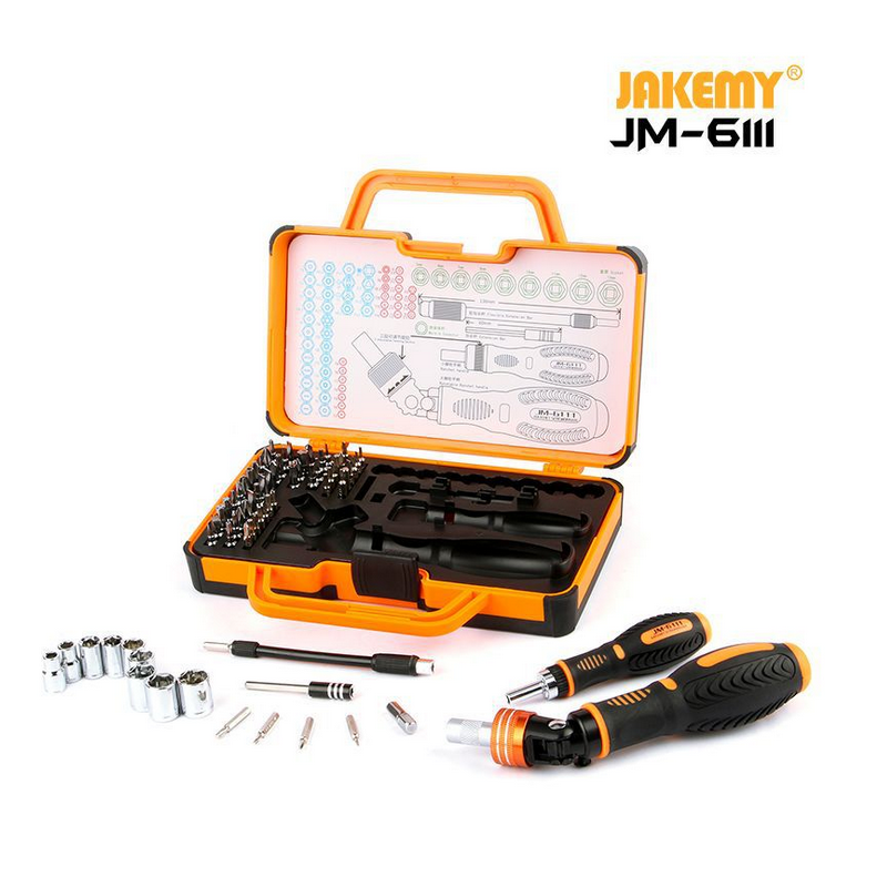 JAKEMY JM-6111 69 in 1 DIY Hand Tool Set 180 Graden Ratelschroevendraaier met Chrome Vanadium Bits Thuis Gereedschap