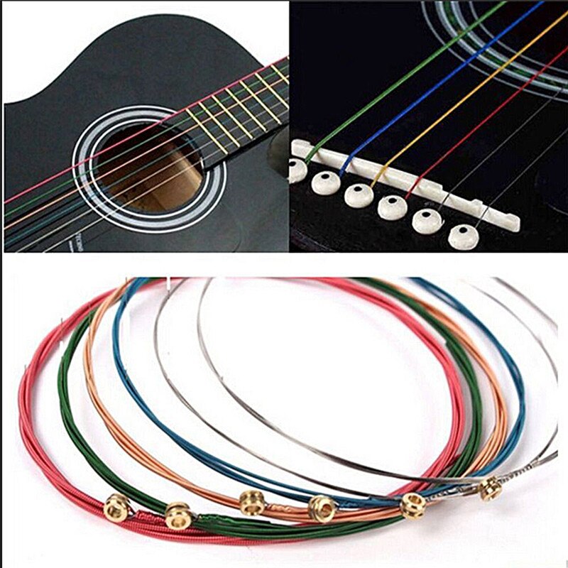 1 Set 5/6 Stuks Regenboog Multicolor Gitaar Snaren E-A Voor Akoestische Gitaar Folk Klassieke Gitaar Multi Kleur: 6pcs