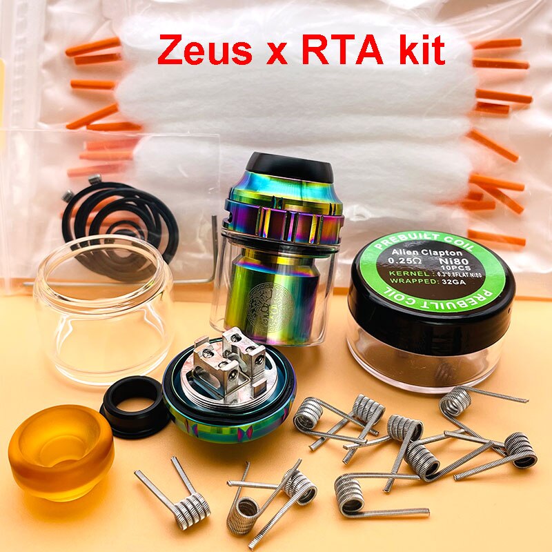 DSXvape zeus x rta zeus x mesh rta atomizer 3.5ml/4.5ml 25mm Ni80 dual coil with mesh deck rebuildable tank vape vaporizer: Rainbow-Coils-Cotton