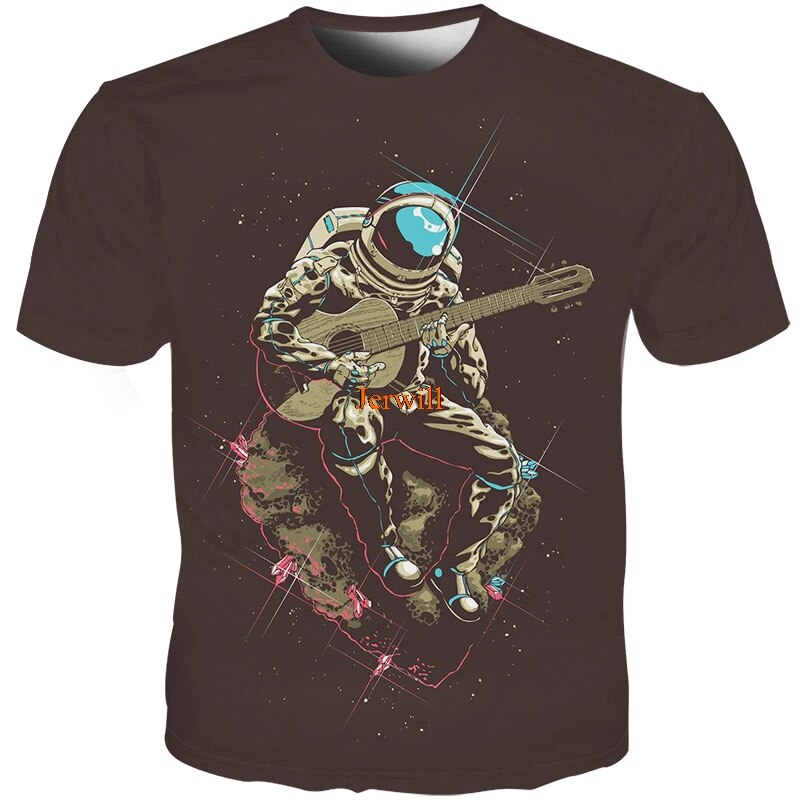 SPACE ASTRONAUT GUITAR 3D Printed Casual T-Shirt Men Women Short Sleeve Tee Tops Hip Hop: XL