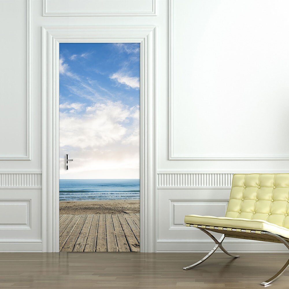 Sea Horizon Beach Scenery Wall Stickers Home Decoration DIY Door Sticker Kitchen Bathroom Art Mural Peel &amp; Stick Vinly Wallpaper