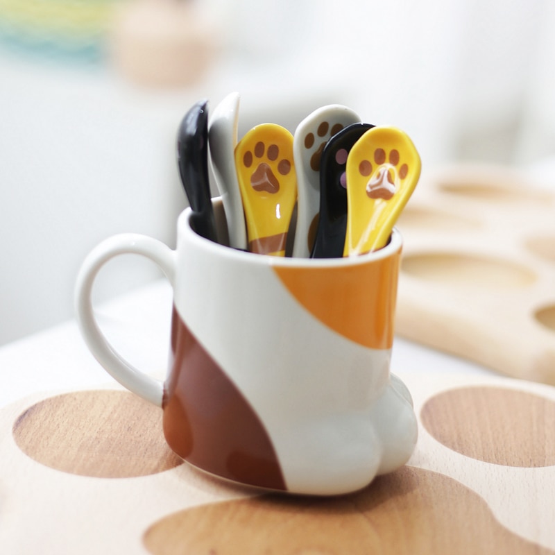 Coffee Mug Ceramic Cat Paw Ceramic Drinking Cup with Lid Milk Mugs Breakfast Oatmeal Cup Cartoon C Cup Caneca