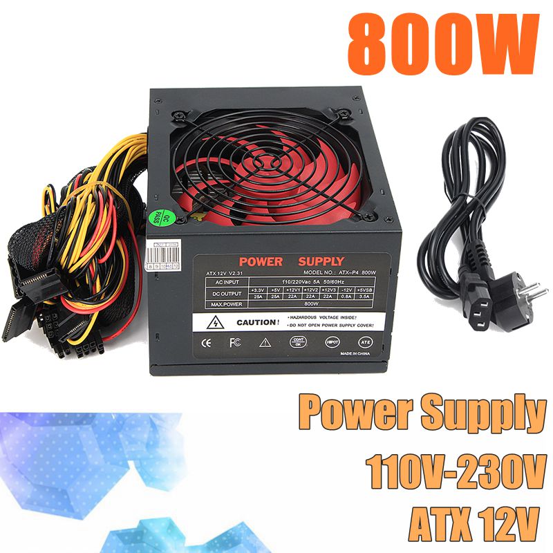 800W Quiet 120mm Fan ATX 12V 4pin PC Power Supply Modular SLI Illuminated Fan for High-end ComputerConfiguration PC