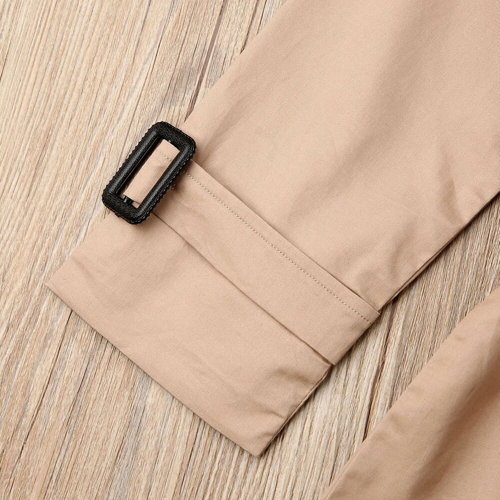 Brand Trench For Kids Girls Baby Solid Double-breasted Belted Lapel Beige Lined Trench Long Jacket Coat Autumn