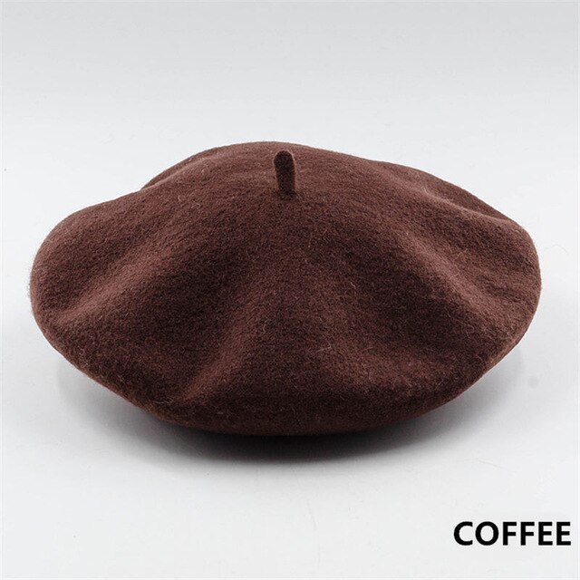Vrouwen Meisje Beret Franse Kunstenaar Warme Wollen Winter Beanie Hat Cap Vintage Vlakte Baret Hoeden Effen Kleur Lady Winter caps: Coffee