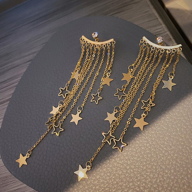 Exaggerated temperament star tassel earrings rear hanging six-pointed star earrings European and American women earrings: MHM-03-098-005