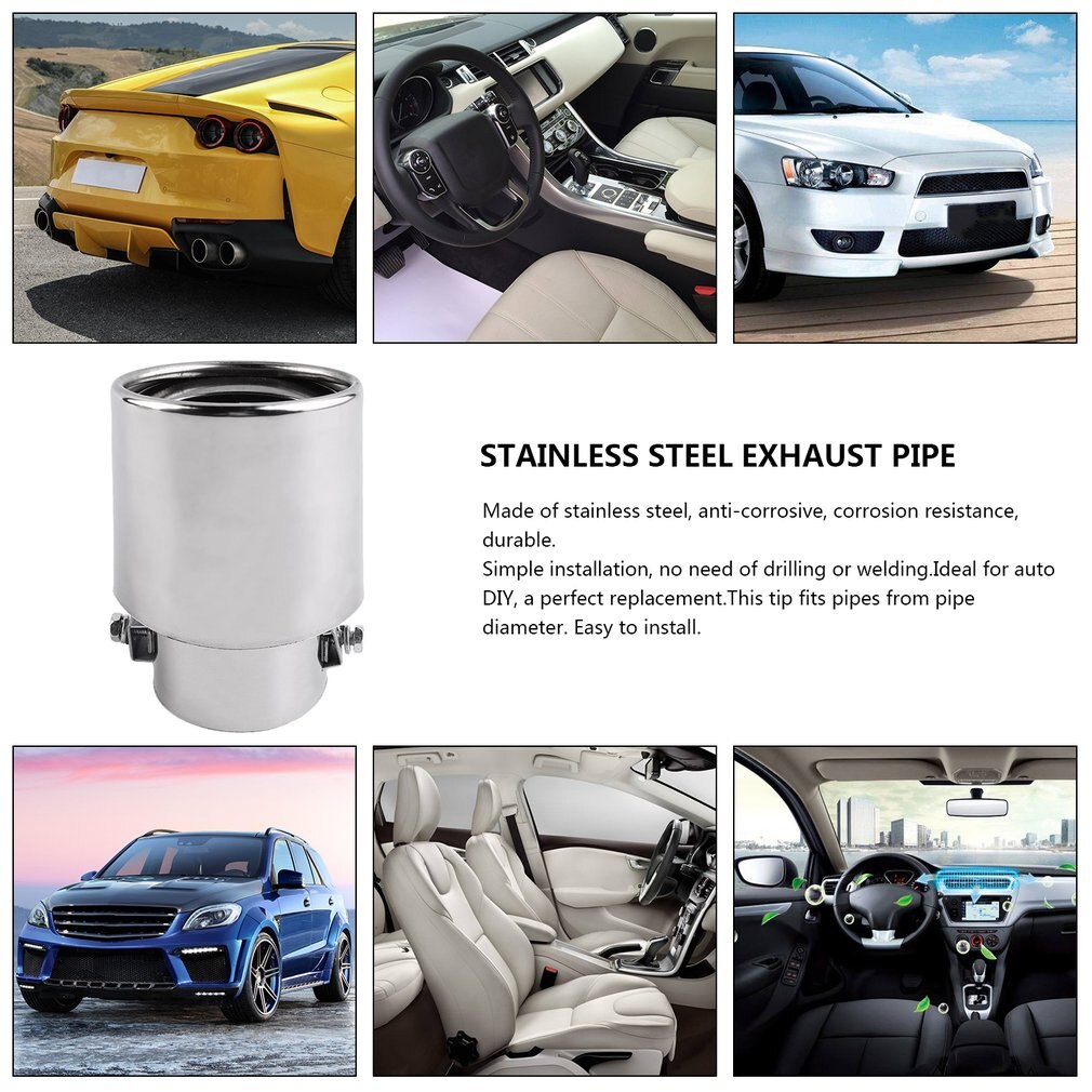 Universal Car Exhaust Muffler Tip Stainless Steel Pipe Chrome Trim Modified Car Tail Throat Liner Pipe Exhaust System
