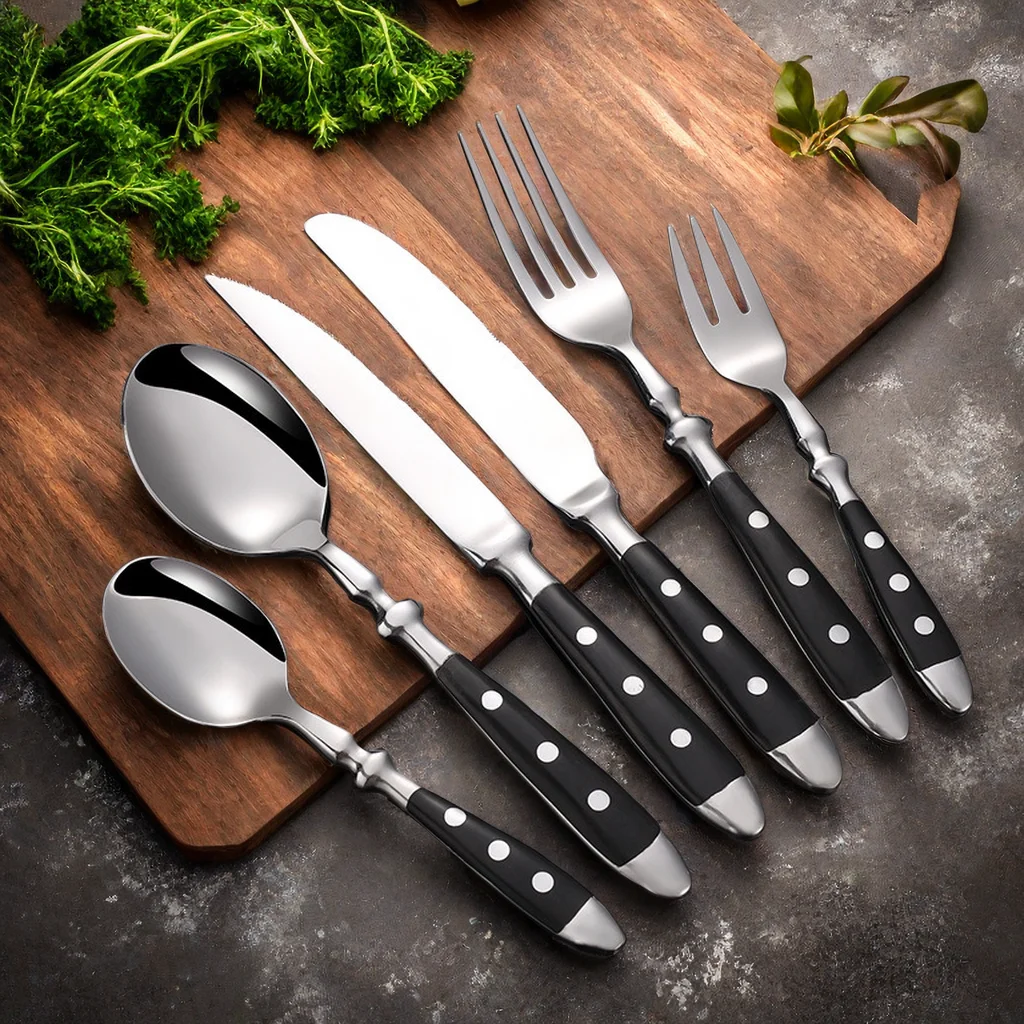 Cubiertos clásicos y elegantes de acero inoxidable, juego de 4/6/8 piezas, cuchillo deportivo de , cuchillo para carne con horquilla completa, juego de cubiertos creativos: Verde militar