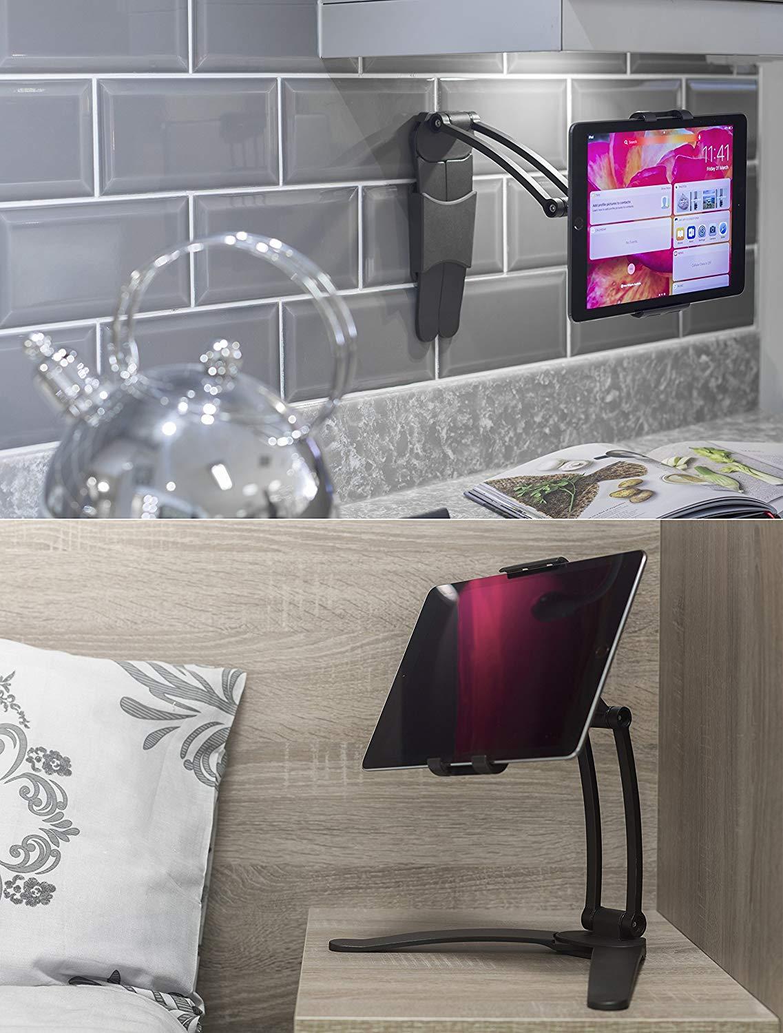 2-in-1 Tablet Stand - Foldable Aluminum Alloy Kitchen Mount & Desktop Holder - 360° Rotating for 4-11" iPad Mini
