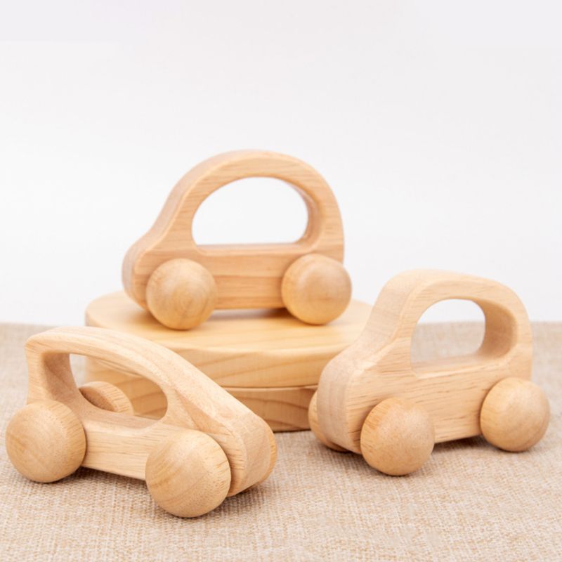 Baby Teething Wooden Car Educational Blocks Teether Infant Grasping Chewing Sensory Cartoon Puzzle Toys