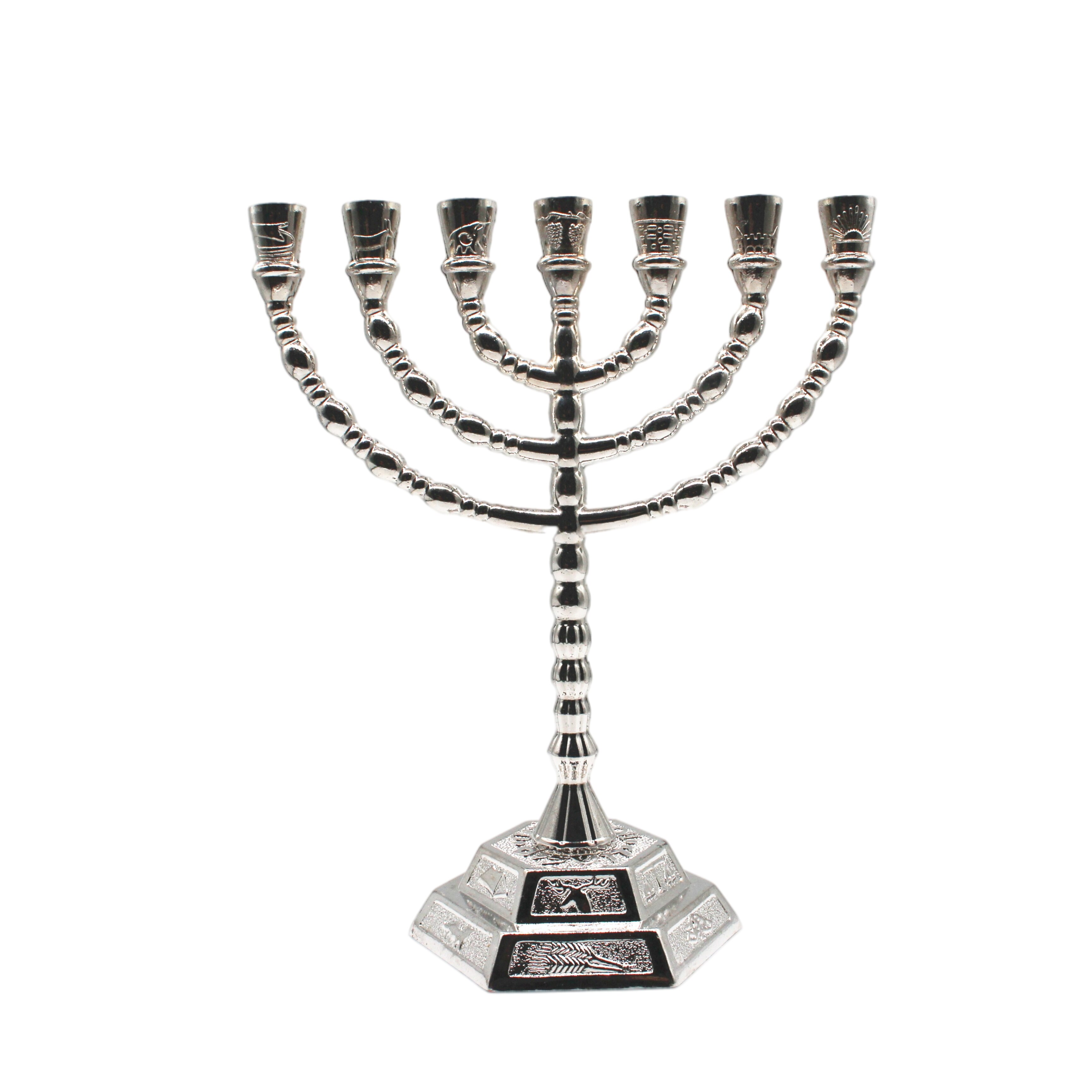 Grand chandelier Menorah, décoration Judaica pour la maison, hanoukka, bougies en alliage, 12 ethniques, en argent/or, 7 branches, 20cm
