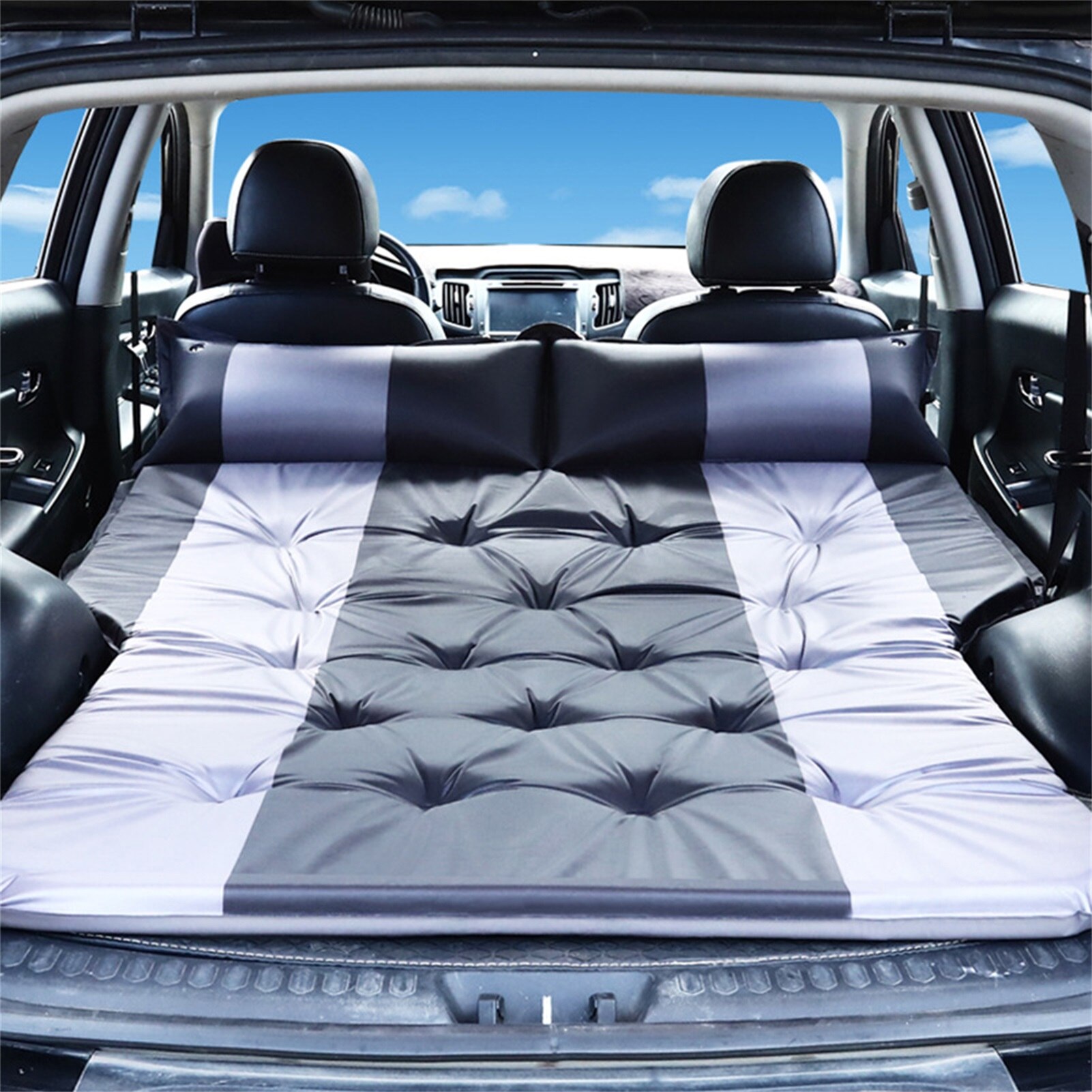 Bil uppblåsbar bäddsoffa uppblåsbar camping madrass säng automatisk uppblåsbar bil resesäng universal suv bagage bil sovmatta: Svart