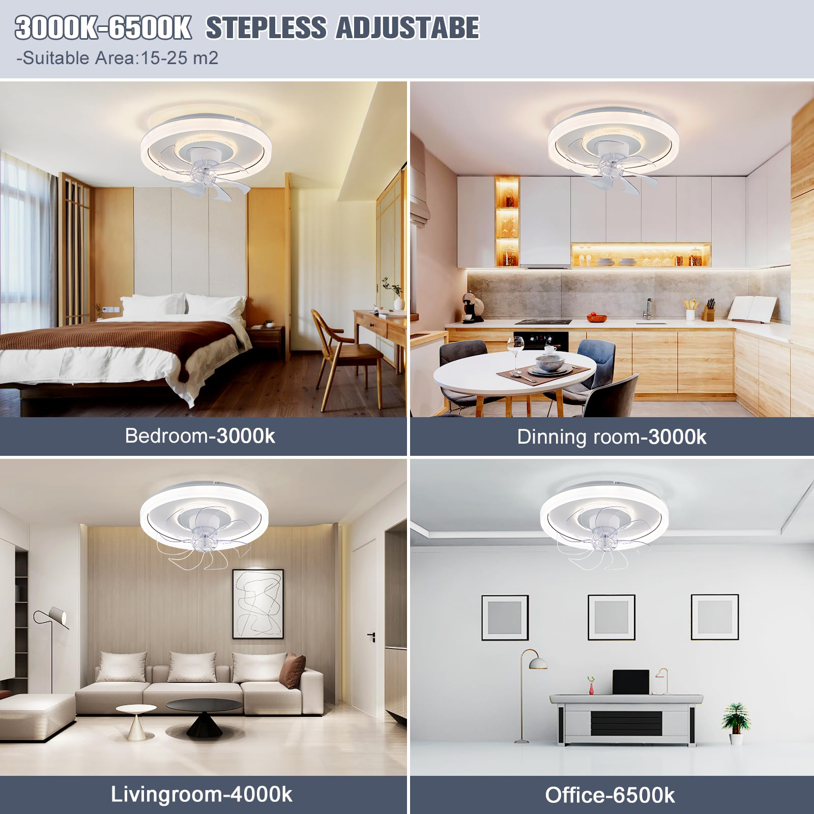 Smart Ceiling Fan Fans With Lights Remote Control Bedroom Decor Ventilator Lamp 48cm Air Invisible Blades Retractable Silent