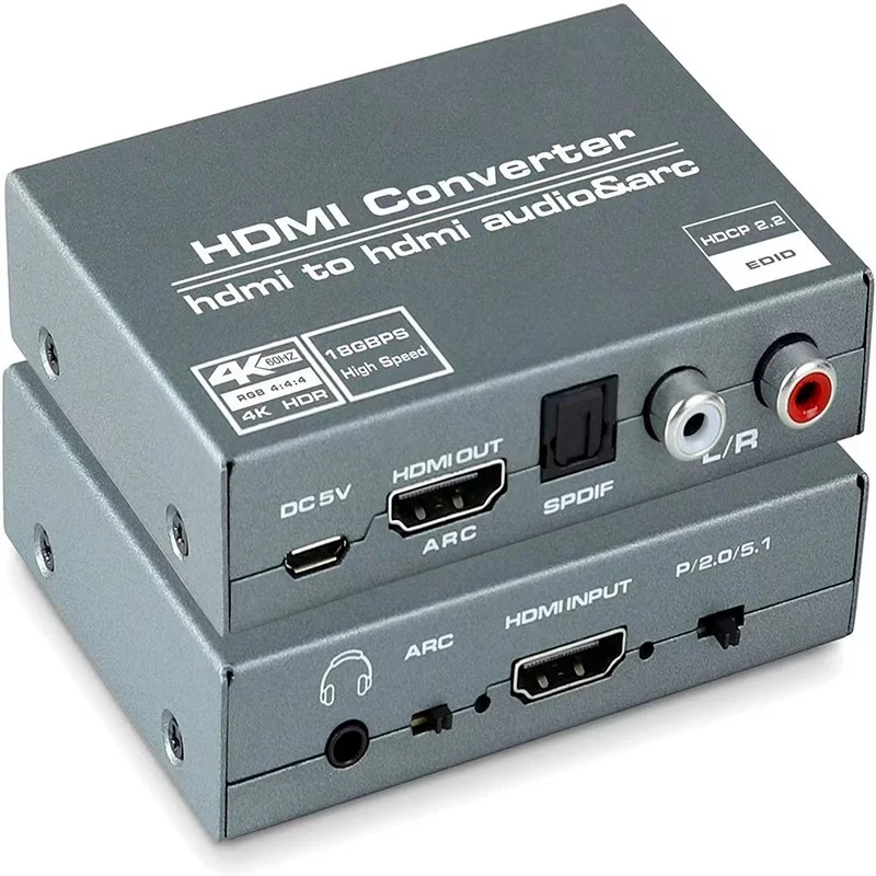 Extractor de Audio HDMI 2,0 a RCA 4K 60Hz YUV4:4:4 HDR Adaptador convertidor de Audio 4K a TOSLINK óptico SPDIF