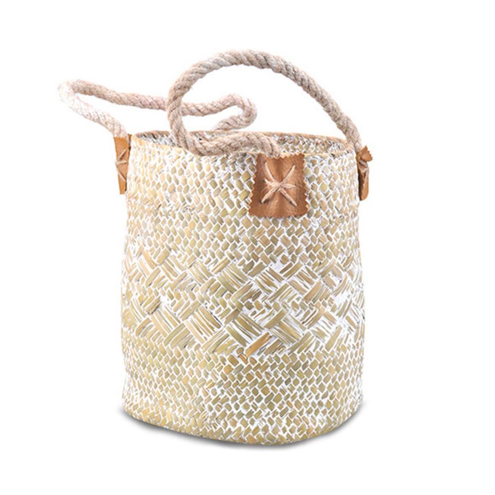 Seagrass Woven Storage Baskets Garden Flower Vase Hanging Basket Rattan Planter Potted Organizer Home Laundry Basket with Handle