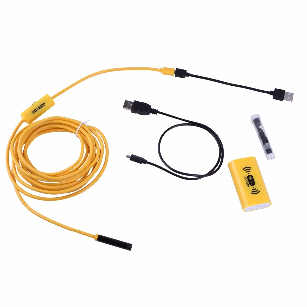 F130 Wifi Endoscoop Camera 8Mm Lens HD1200P Zachte Harde Draad Draadloze Waterdichte Inspectie Borescope Voor Pc Android Ios Geel