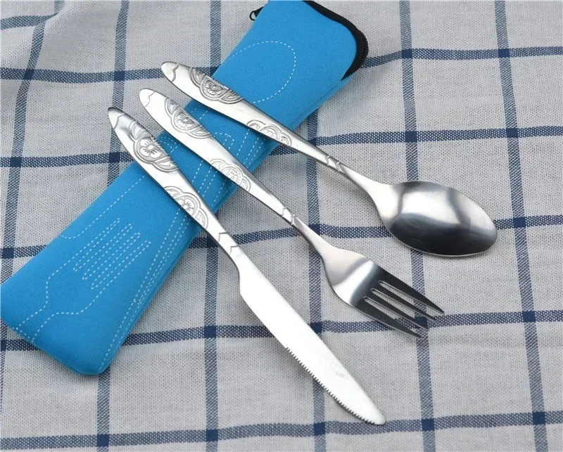 Juego de vajilla de Picnic lavable con cremallera, Kit de cubiertos de viaje, estuche, bolsa portátil para cena, herramienta doméstica, cuchara de viaje para acampar: Rojo