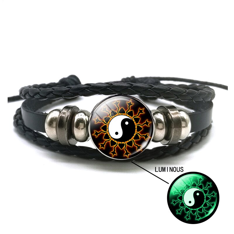 Leucht Yin Yang Geflochtene Leder Armbinde Jahrgang Tai Chi Kung Fu Zeichen Druckknopf Armbinde Männer Frauen Handgemachte Accessoires: Größe 10