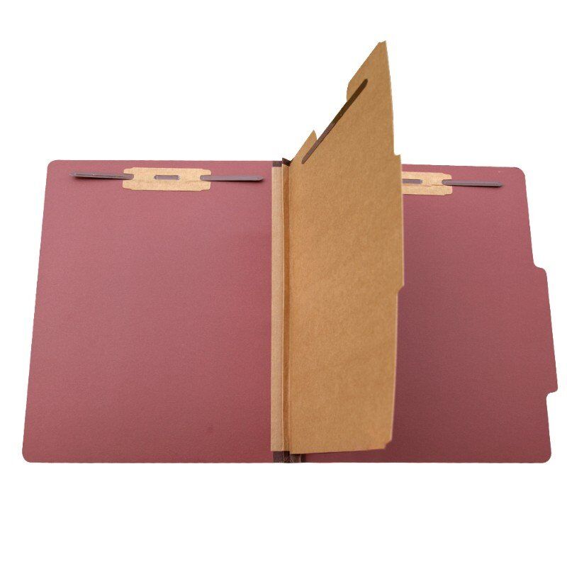 Pressboard Classification File Folder with Prong Fasteners, 2 Dividers, 2" Tyvek Expansion, Letter Size, Red, 10pcs per Box