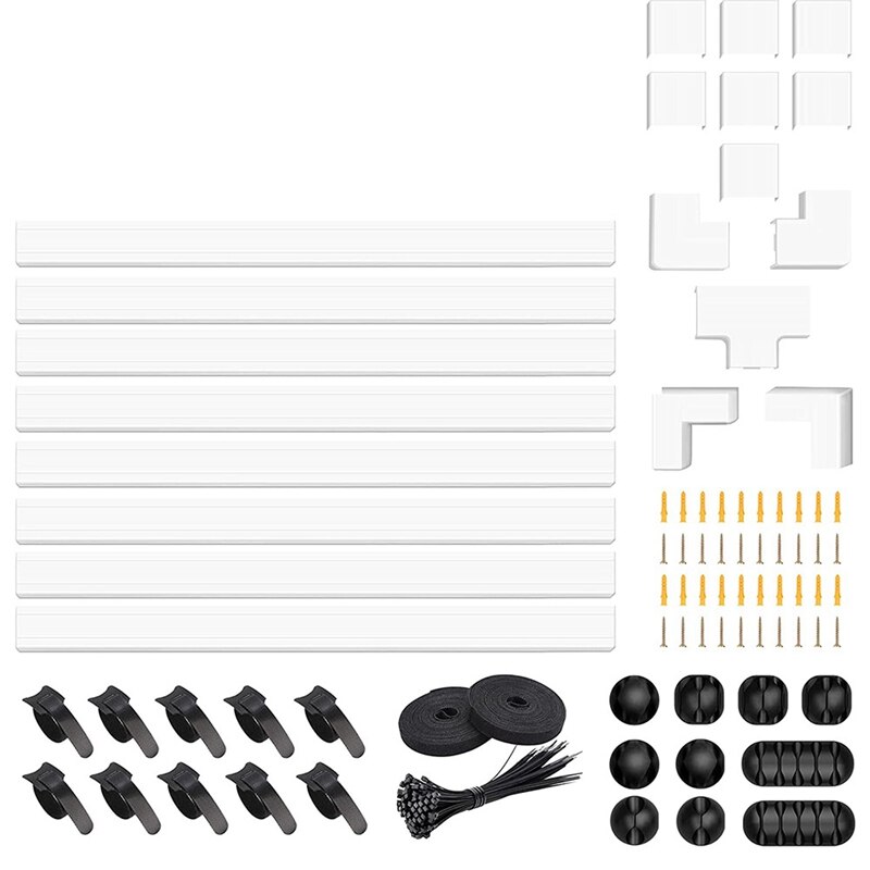 125.6In Cable Cover,Cable Management Kit,Cord Hider On Wall,Roll Adhesive Tie,Cable Raceway Kit For TV Office Home