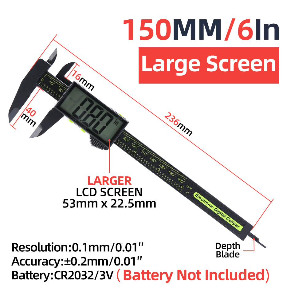 Digital Caliper Electronic Plastic Calipers Vernier Measuring Tools Carpentry Tool Ruler Large Screen Pachometer Digital Caliber: black