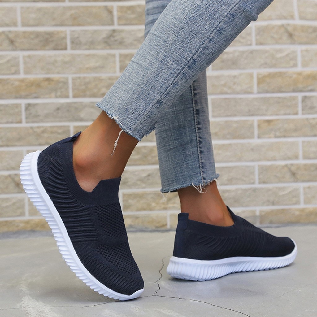 Damesneakers, åndbare mesh flade sko til kvinder, plus size sneakers, damesko, loafers